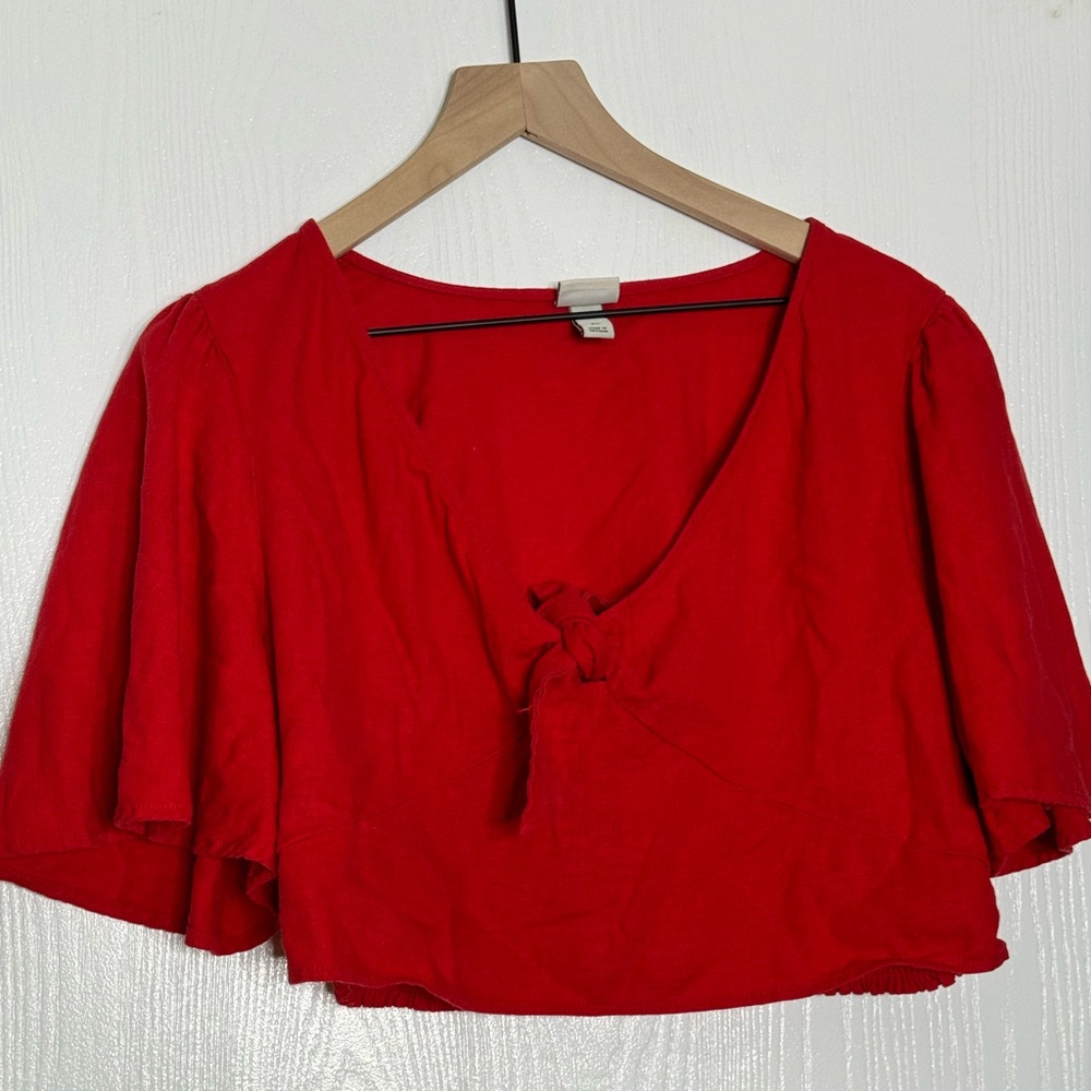 Red linen crop top by a new day